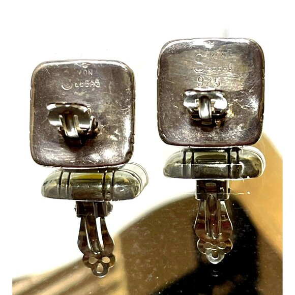 Simon Sebbag Signed .925 Chunky Square Rolled Bold Clips Topaz Center - Picture 5 of 8